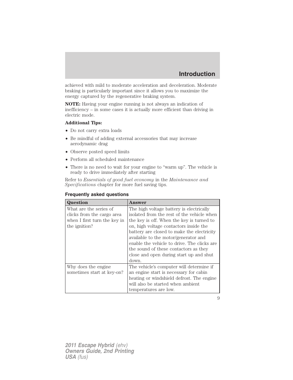 Frequently asked questions, Introduction | FORD 2011 Escape Hybrid v.2 User Manual | Page 9 / 363