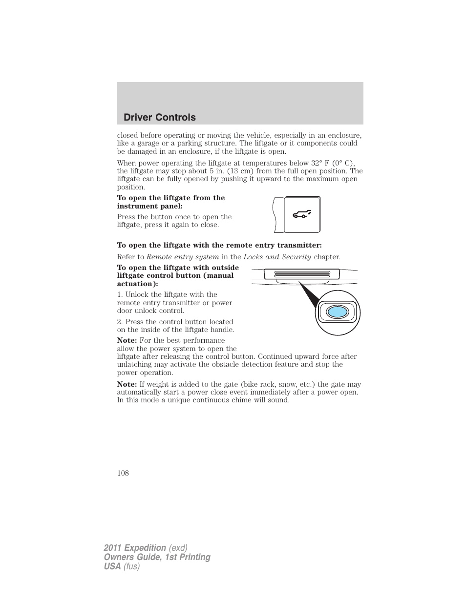 Driver controls | FORD 2011 Expedition User Manual | Page 108 / 395