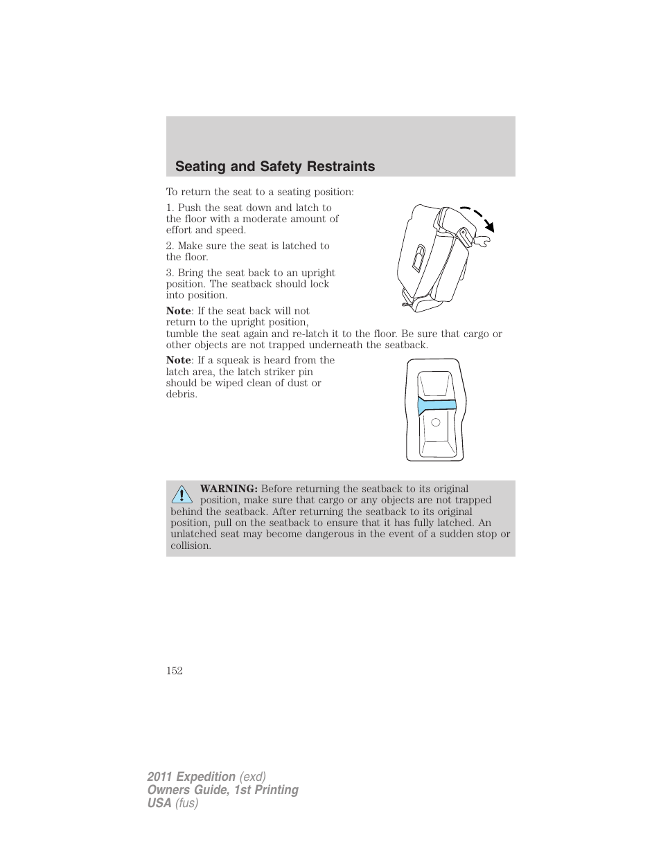 Seating and safety restraints | FORD 2011 Expedition User Manual | Page 152 / 395