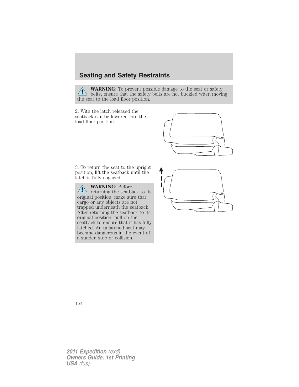 Seating and safety restraints | FORD 2011 Expedition User Manual | Page 154 / 395