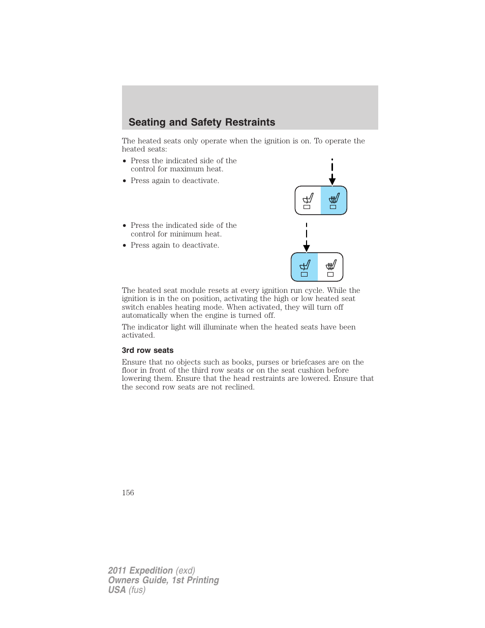 3rd row seats, Seating and safety restraints | FORD 2011 Expedition User Manual | Page 156 / 395