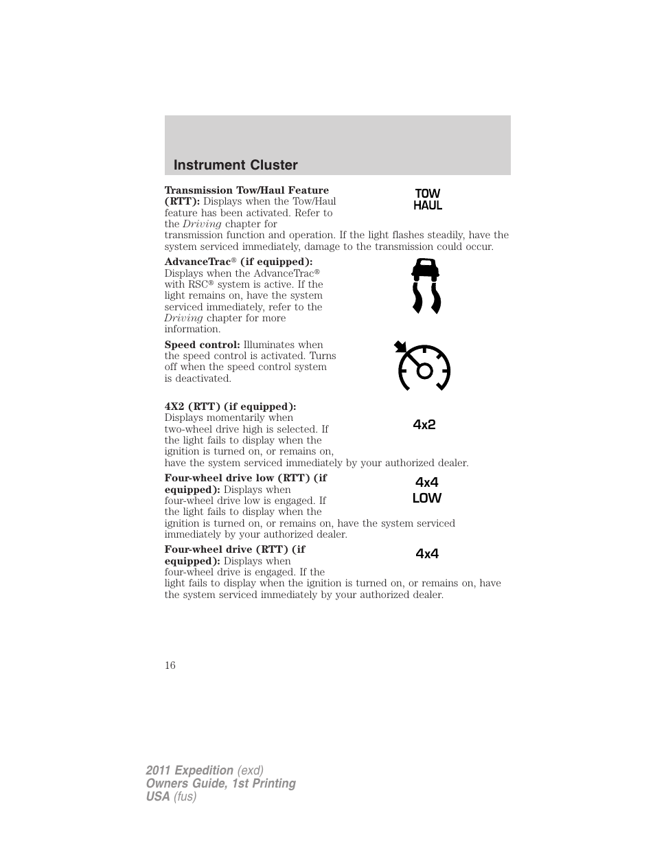 Instrument cluster | FORD 2011 Expedition User Manual | Page 16 / 395