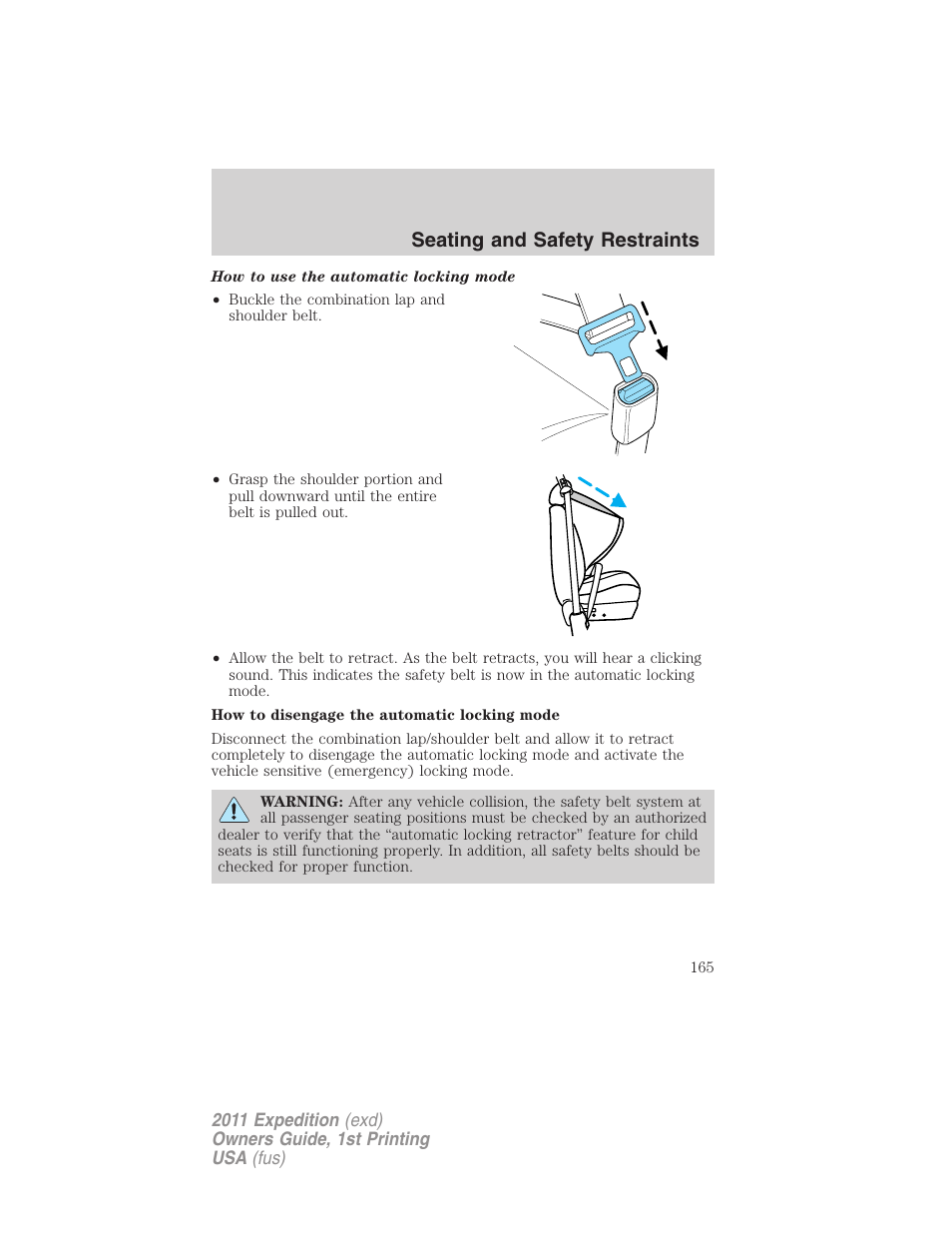 Seating and safety restraints | FORD 2011 Expedition User Manual | Page 165 / 395