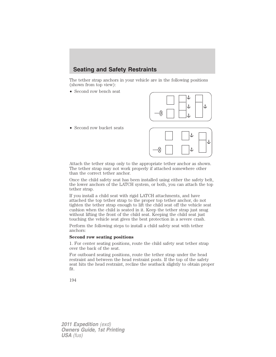 Seating and safety restraints | FORD 2011 Expedition User Manual | Page 194 / 395