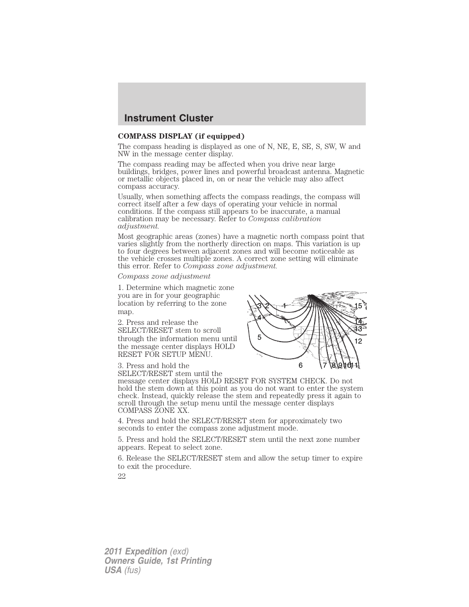 Instrument cluster | FORD 2011 Expedition User Manual | Page 22 / 395