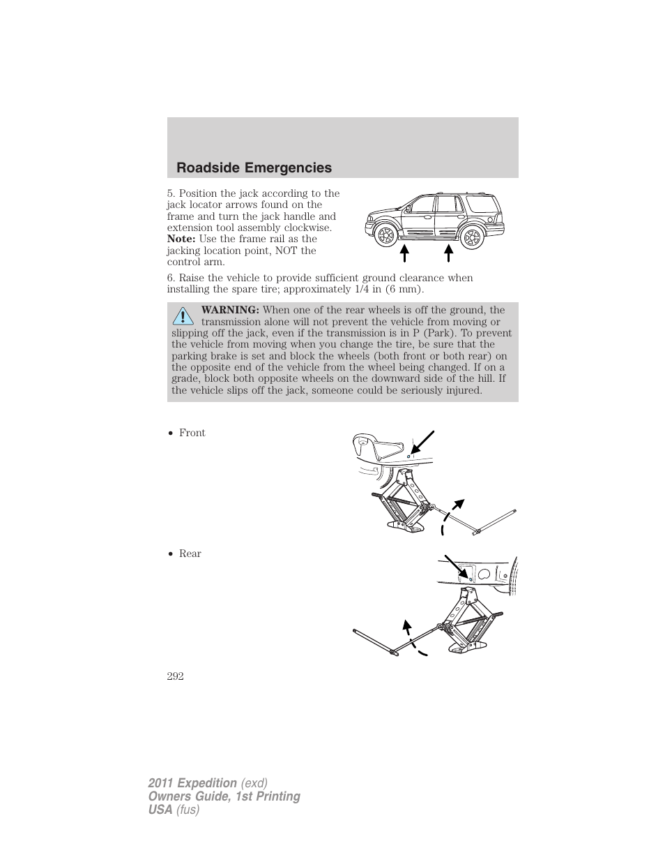 Roadside emergencies | FORD 2011 Expedition User Manual | Page 292 / 395