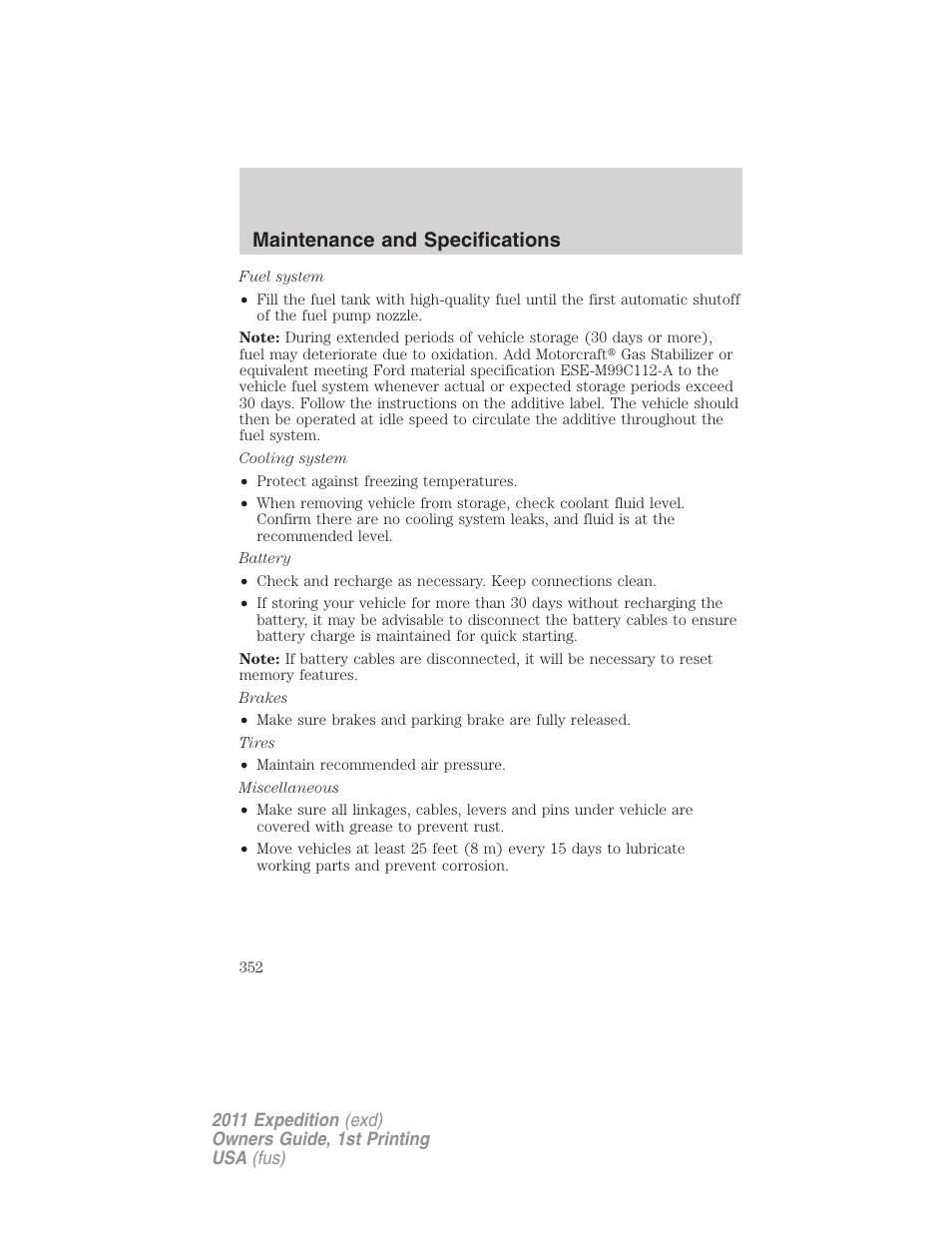 Maintenance and specifications | FORD 2011 Expedition User Manual | Page 352 / 395