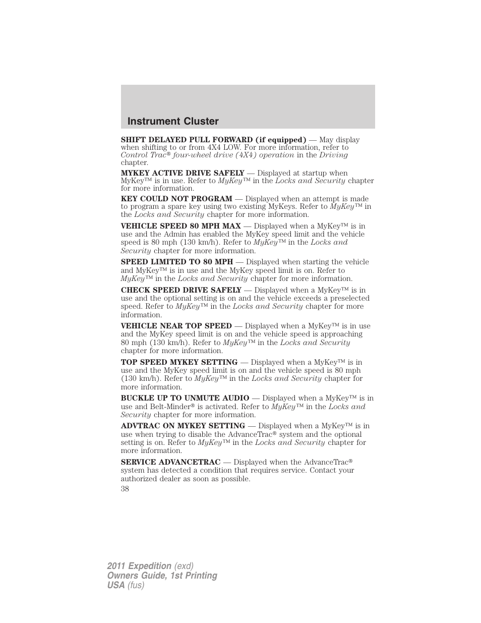 Instrument cluster | FORD 2011 Expedition User Manual | Page 38 / 395