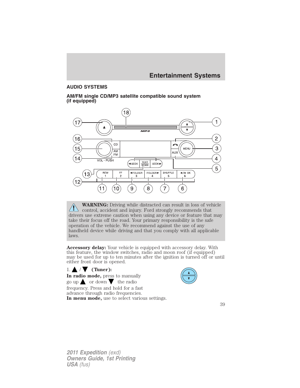 Entertainment systems, Audio systems, Am/fm stereo with cd | FORD 2011 Expedition User Manual | Page 39 / 395