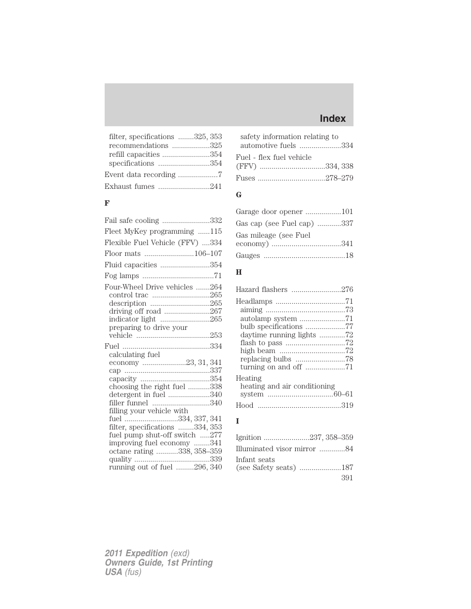 Index | FORD 2011 Expedition User Manual | Page 391 / 395