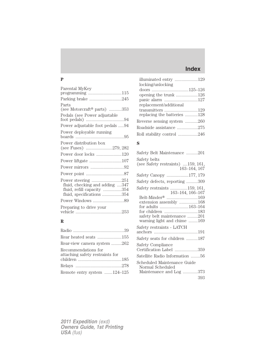 Index | FORD 2011 Expedition User Manual | Page 393 / 395