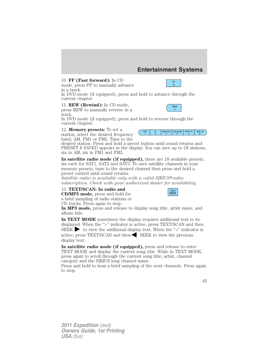 Entertainment systems | FORD 2011 Expedition User Manual | Page 45 / 395