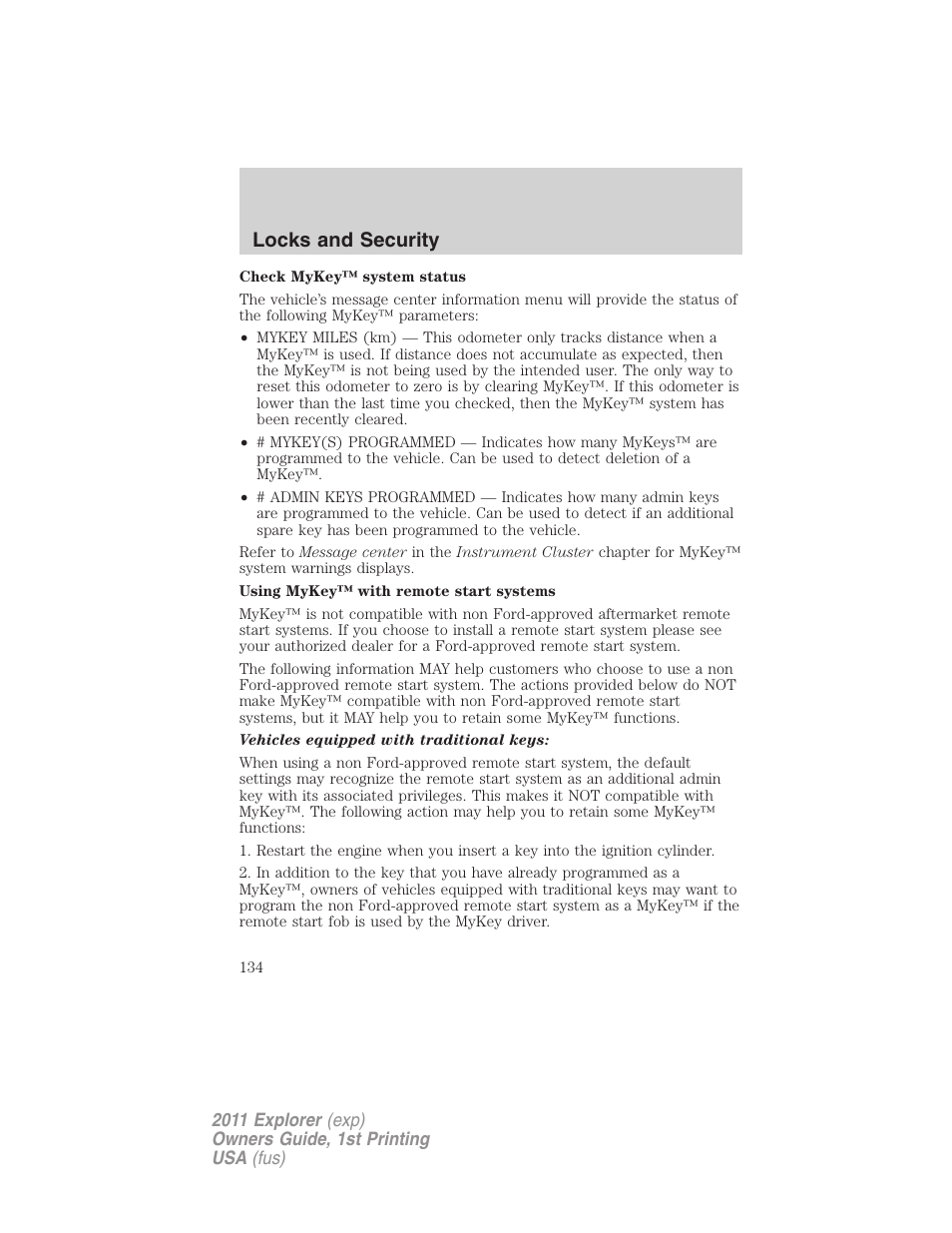 Locks and security | FORD 2011 Explorer v.1 User Manual | Page 135 / 449