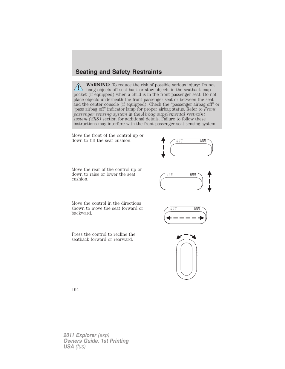 Seating and safety restraints | FORD 2011 Explorer v.1 User Manual | Page 165 / 449