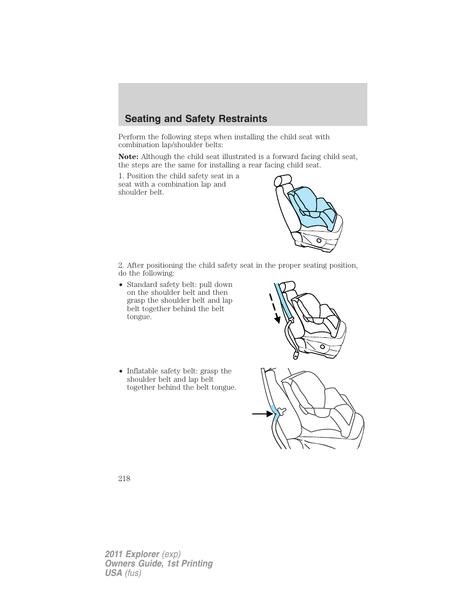Seating and safety restraints | FORD 2011 Explorer v.1 User Manual | Page 219 / 449