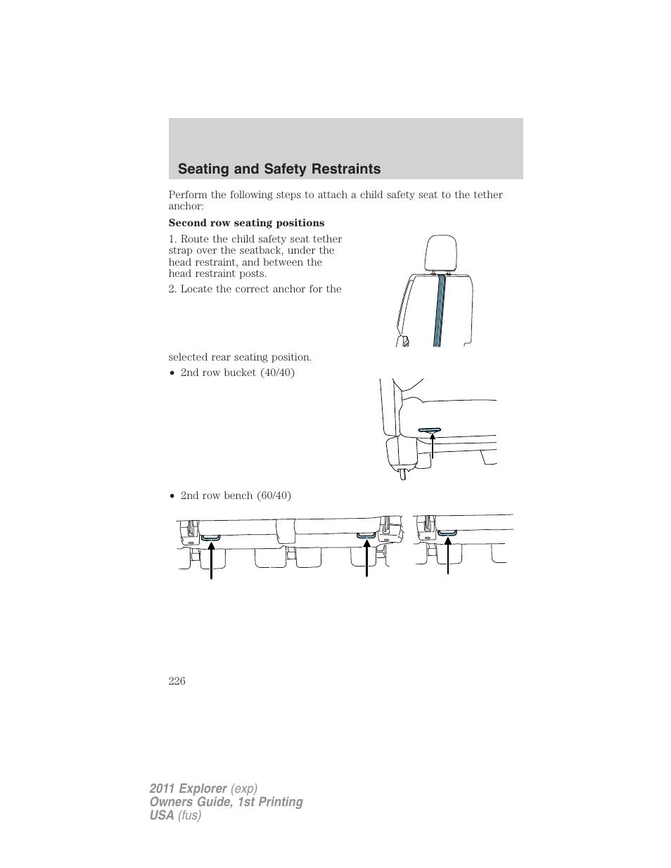 Seating and safety restraints | FORD 2011 Explorer v.1 User Manual | Page 227 / 449