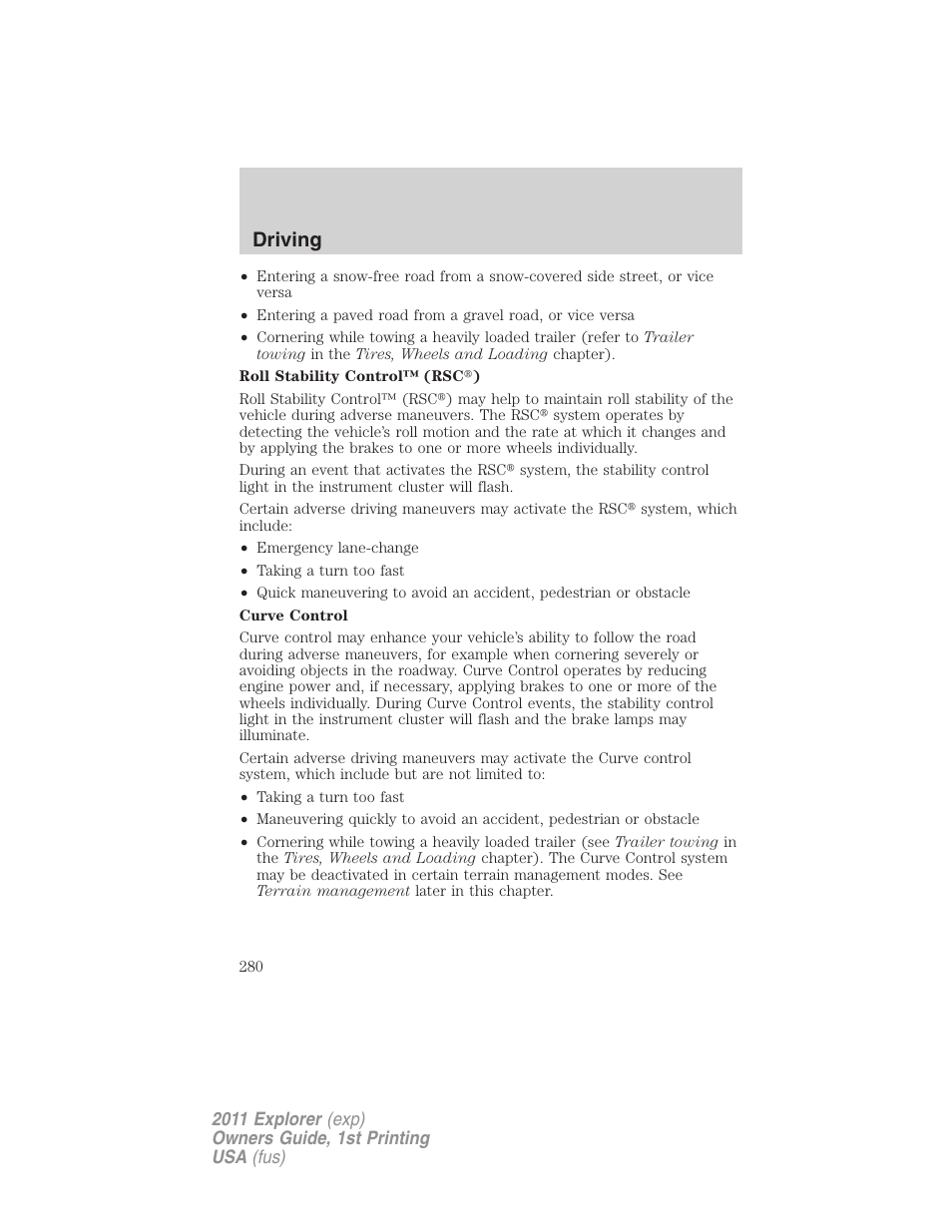 Driving | FORD 2011 Explorer v.1 User Manual | Page 281 / 449