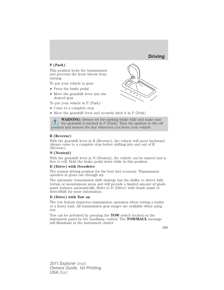 Driving | FORD 2011 Explorer v.1 User Manual | Page 290 / 449