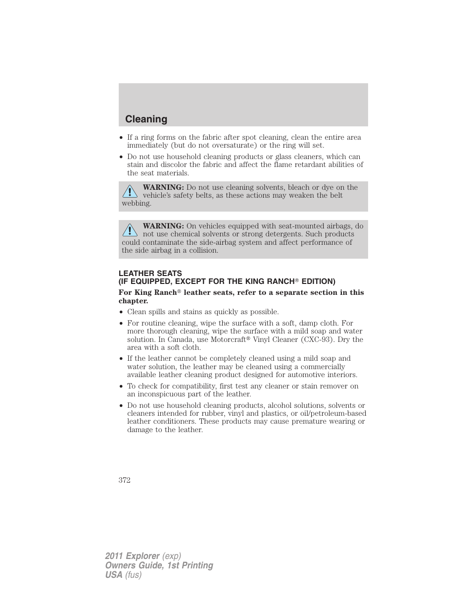 Cleaning | FORD 2011 Explorer v.1 User Manual | Page 373 / 449