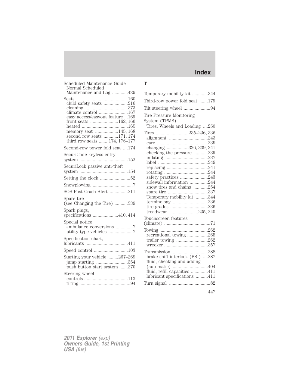 Index | FORD 2011 Explorer v.1 User Manual | Page 448 / 449