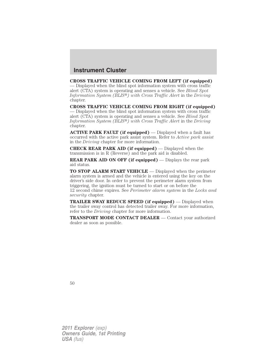 Instrument cluster | FORD 2011 Explorer v.1 User Manual | Page 51 / 449