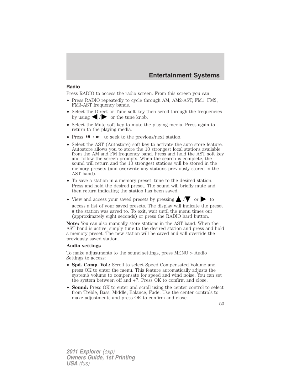 Radio, Entertainment systems | FORD 2011 Explorer v.1 User Manual | Page 54 / 449