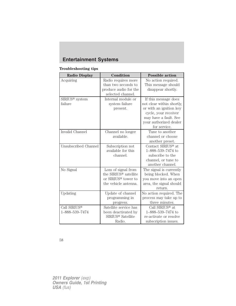 Entertainment systems | FORD 2011 Explorer v.1 User Manual | Page 59 / 449