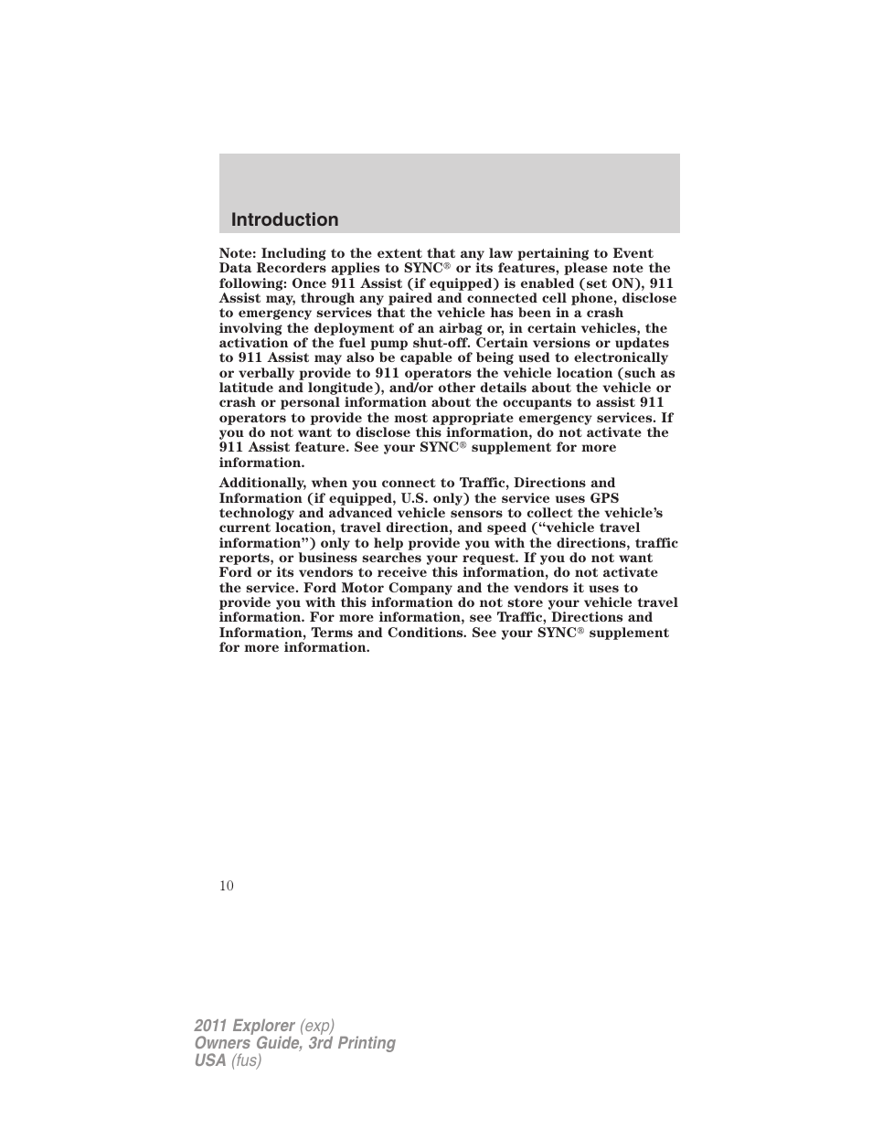 Introduction | FORD 2011 Explorer v.2 User Manual | Page 10 / 448