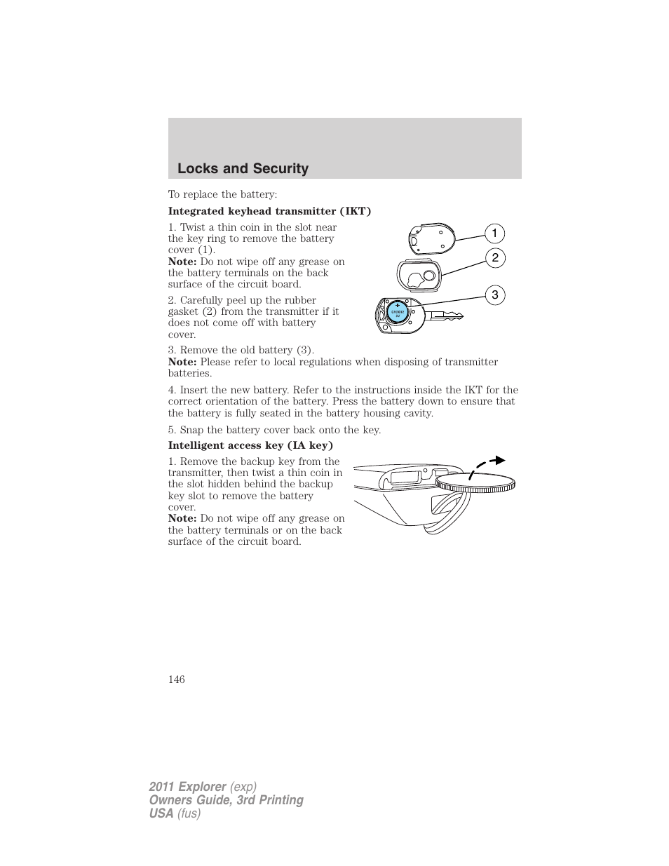 Locks and security | FORD 2011 Explorer v.2 User Manual | Page 146 / 448