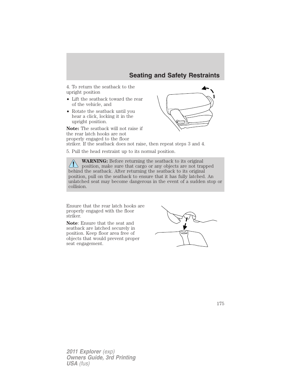 Seating and safety restraints | FORD 2011 Explorer v.2 User Manual | Page 175 / 448