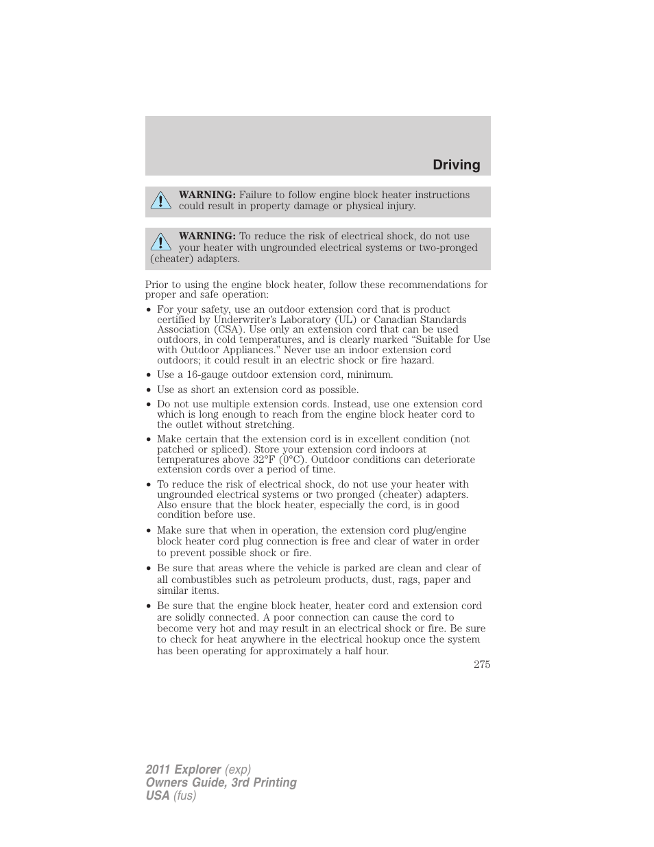 Driving | FORD 2011 Explorer v.2 User Manual | Page 275 / 448