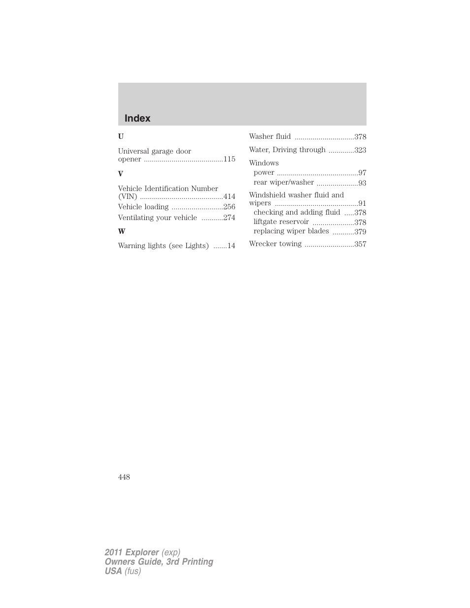 Index | FORD 2011 Explorer v.2 User Manual | Page 448 / 448