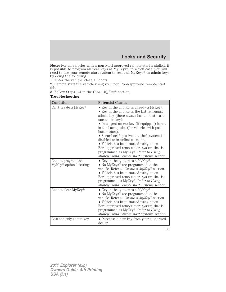 Locks and security | FORD 2011 Explorer v.3 User Manual | Page 133 / 442