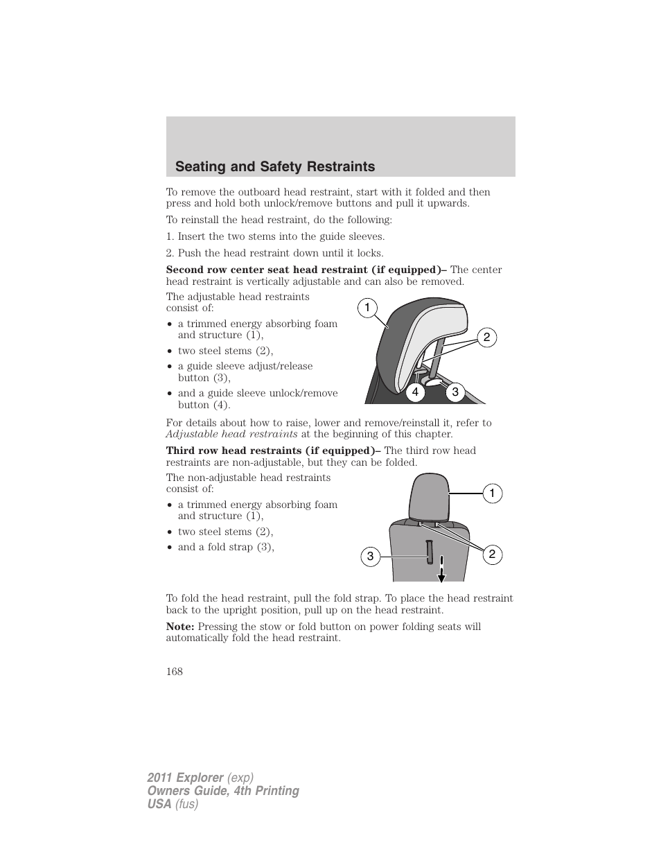 Seating and safety restraints | FORD 2011 Explorer v.3 User Manual | Page 168 / 442