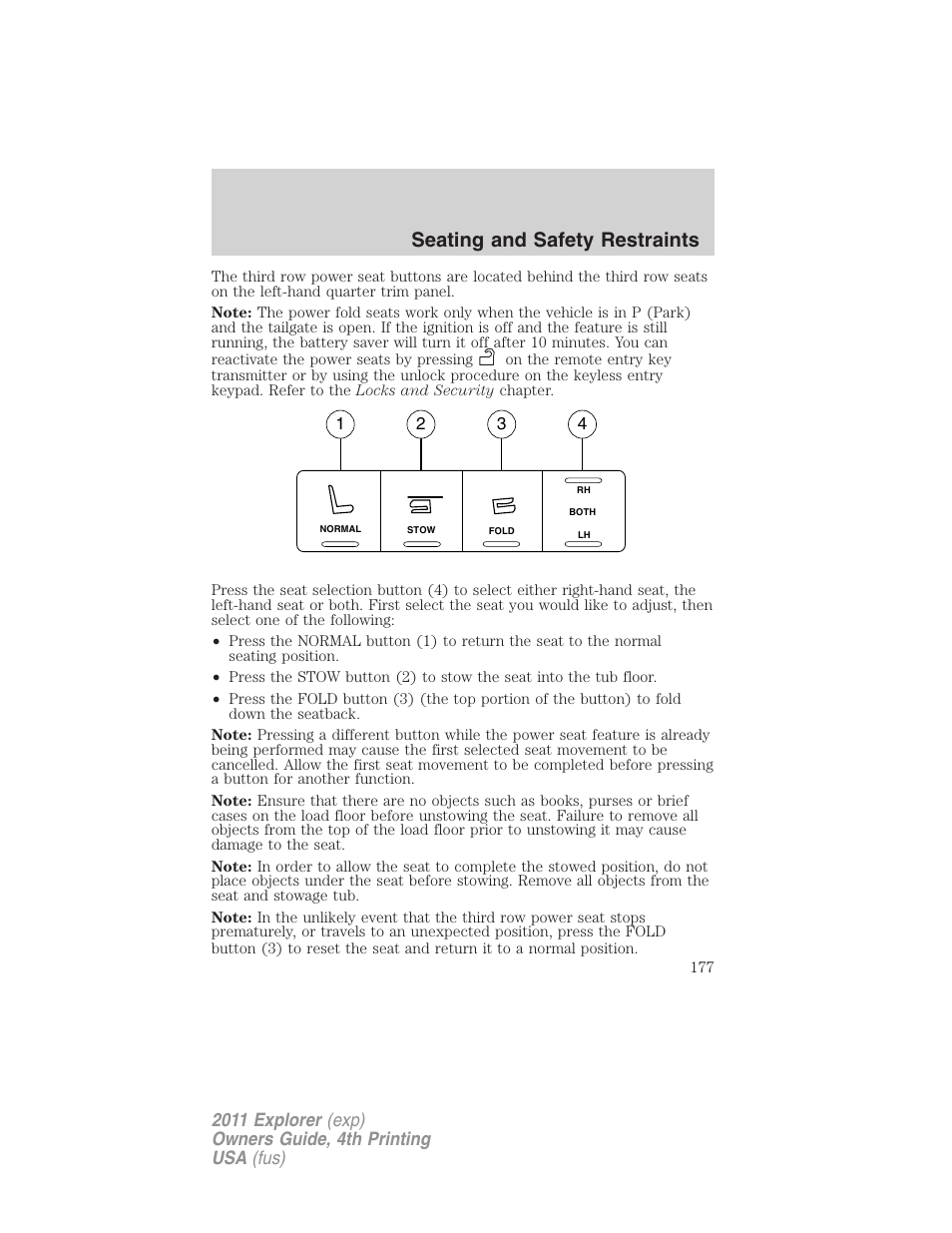 Seating and safety restraints | FORD 2011 Explorer v.3 User Manual | Page 177 / 442