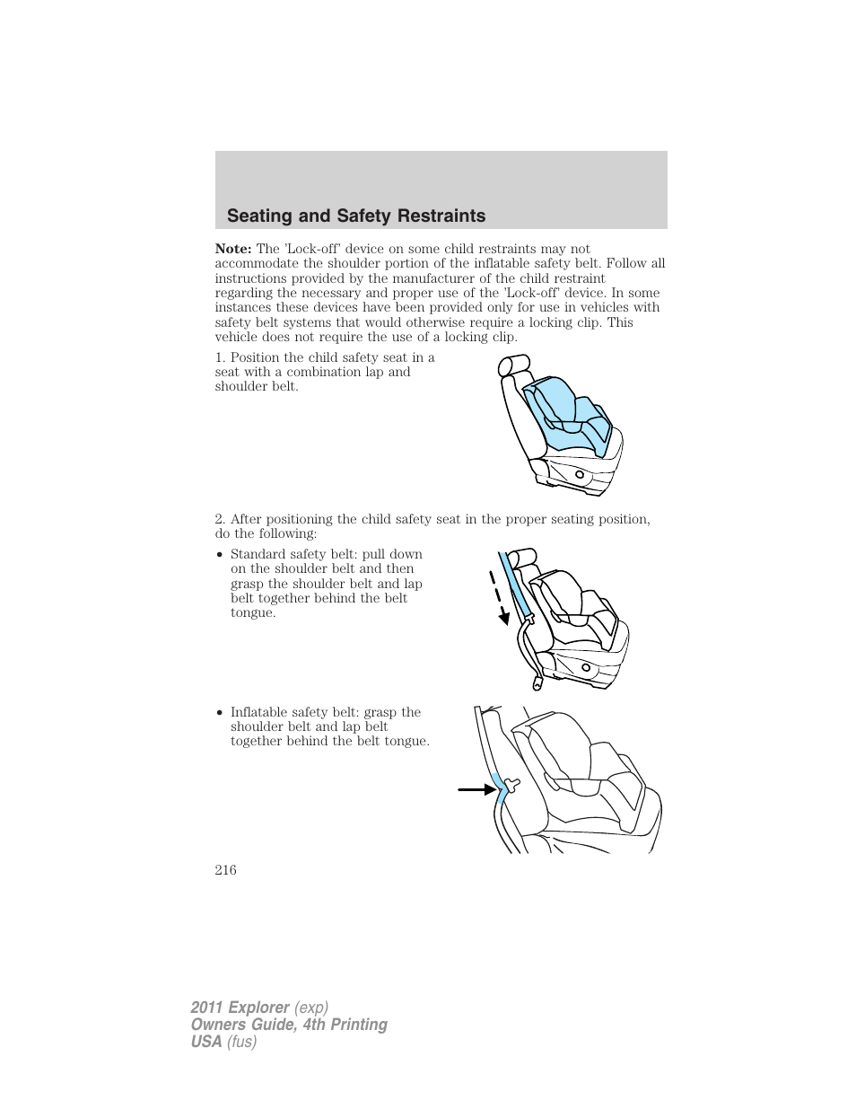 Seating and safety restraints | FORD 2011 Explorer v.3 User Manual | Page 216 / 442