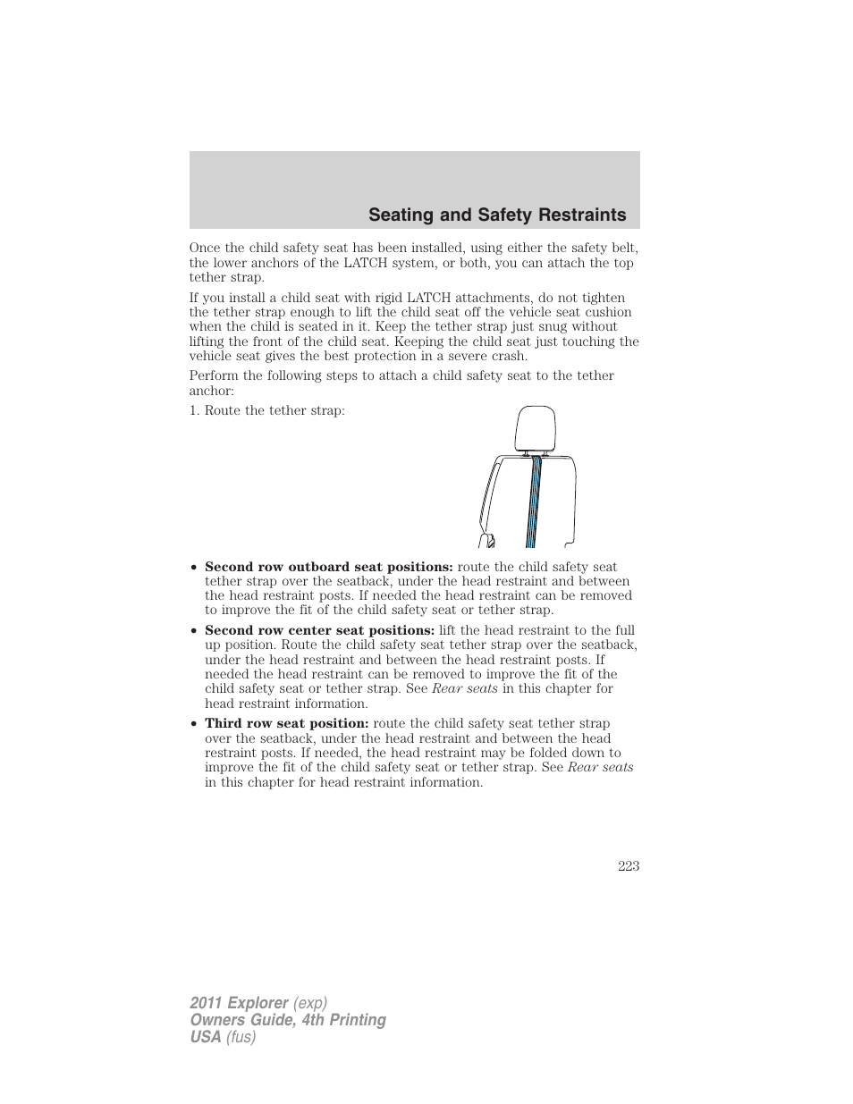 Seating and safety restraints | FORD 2011 Explorer v.3 User Manual | Page 223 / 442