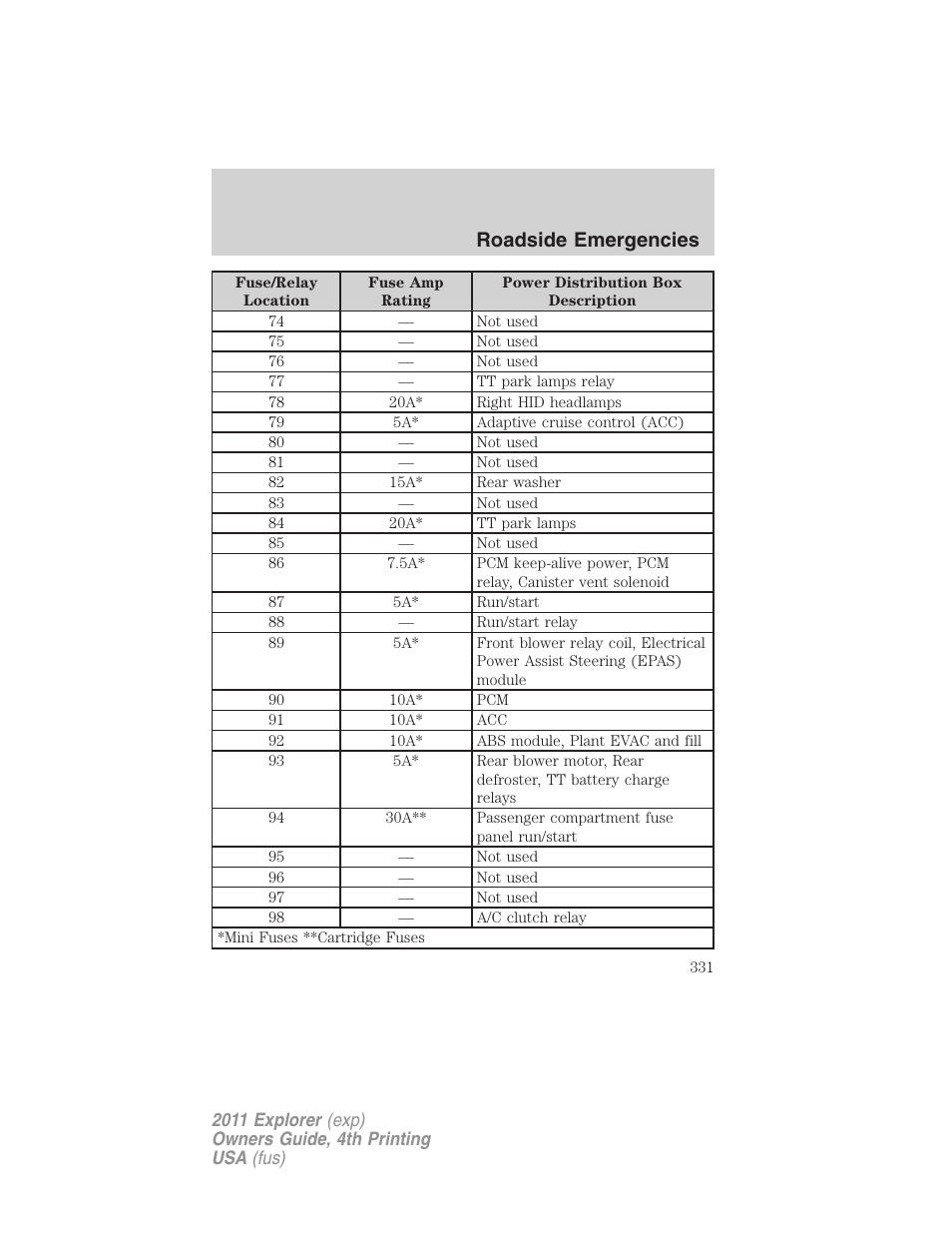 Roadside emergencies | FORD 2011 Explorer v.3 User Manual | Page 331 / 442