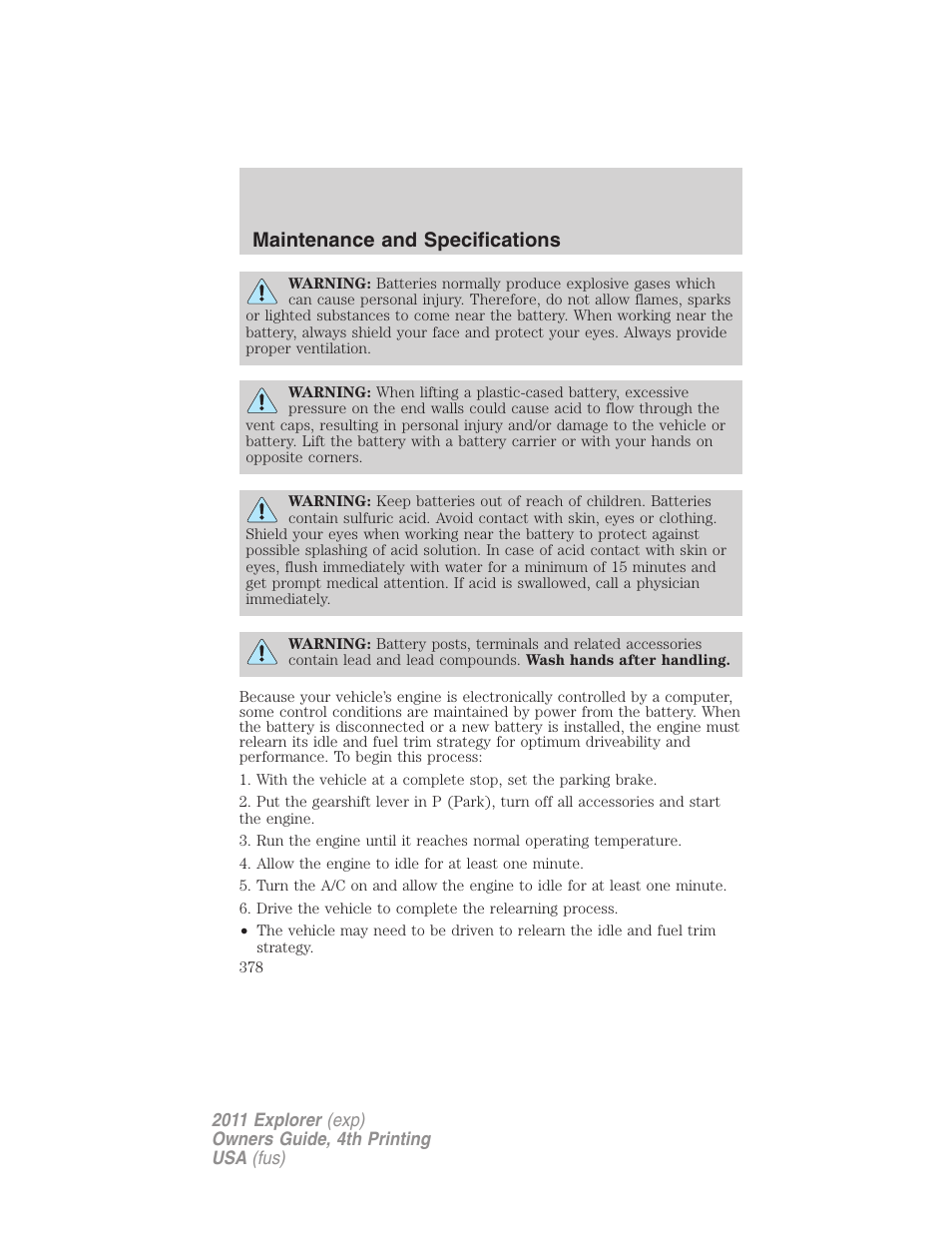 Maintenance and specifications | FORD 2011 Explorer v.3 User Manual | Page 378 / 442