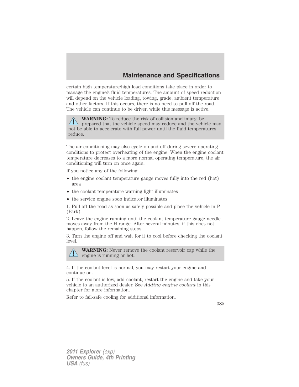 Maintenance and specifications | FORD 2011 Explorer v.3 User Manual | Page 385 / 442