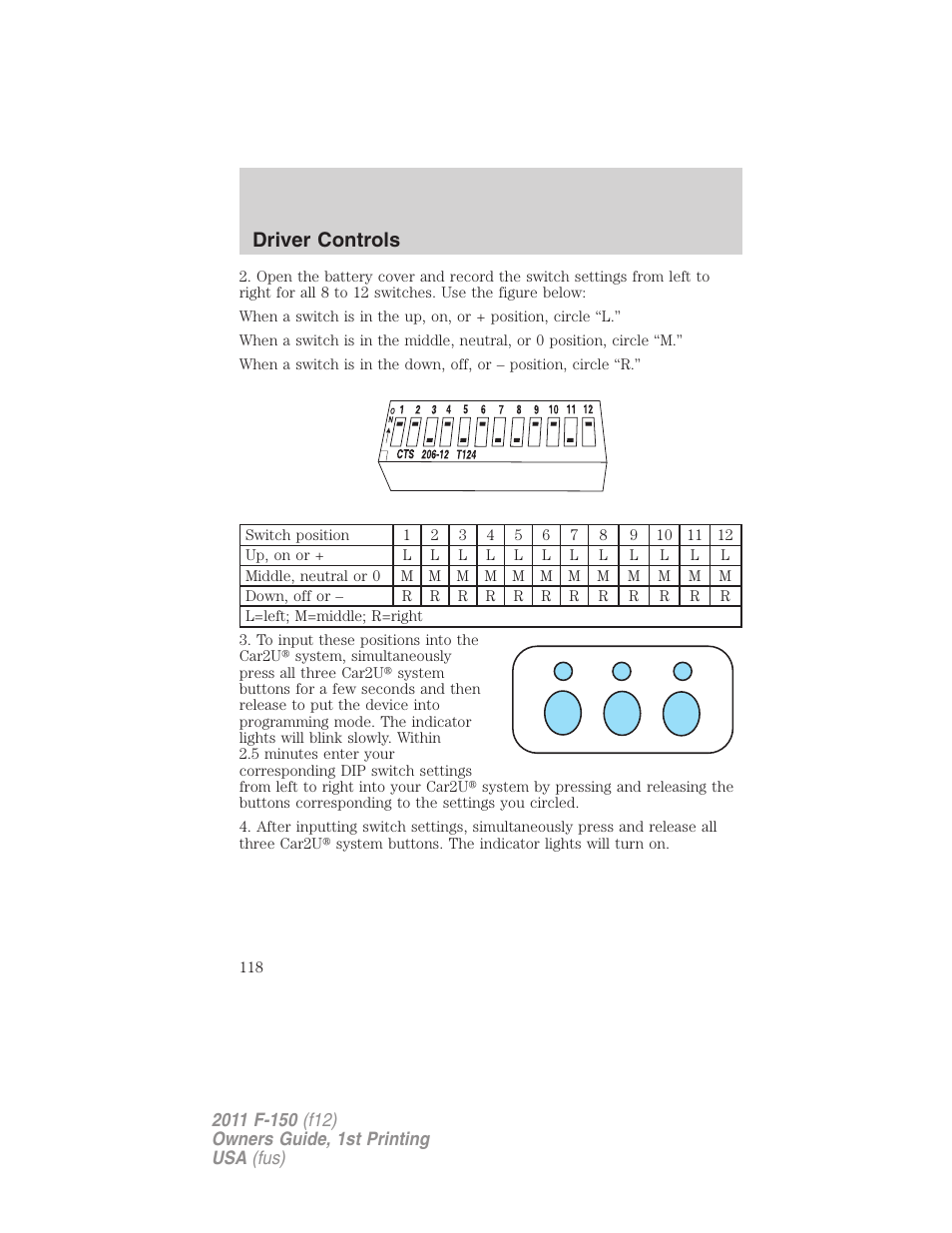 Driver controls | FORD 2011 F-150 v.1 User Manual | Page 118 / 461