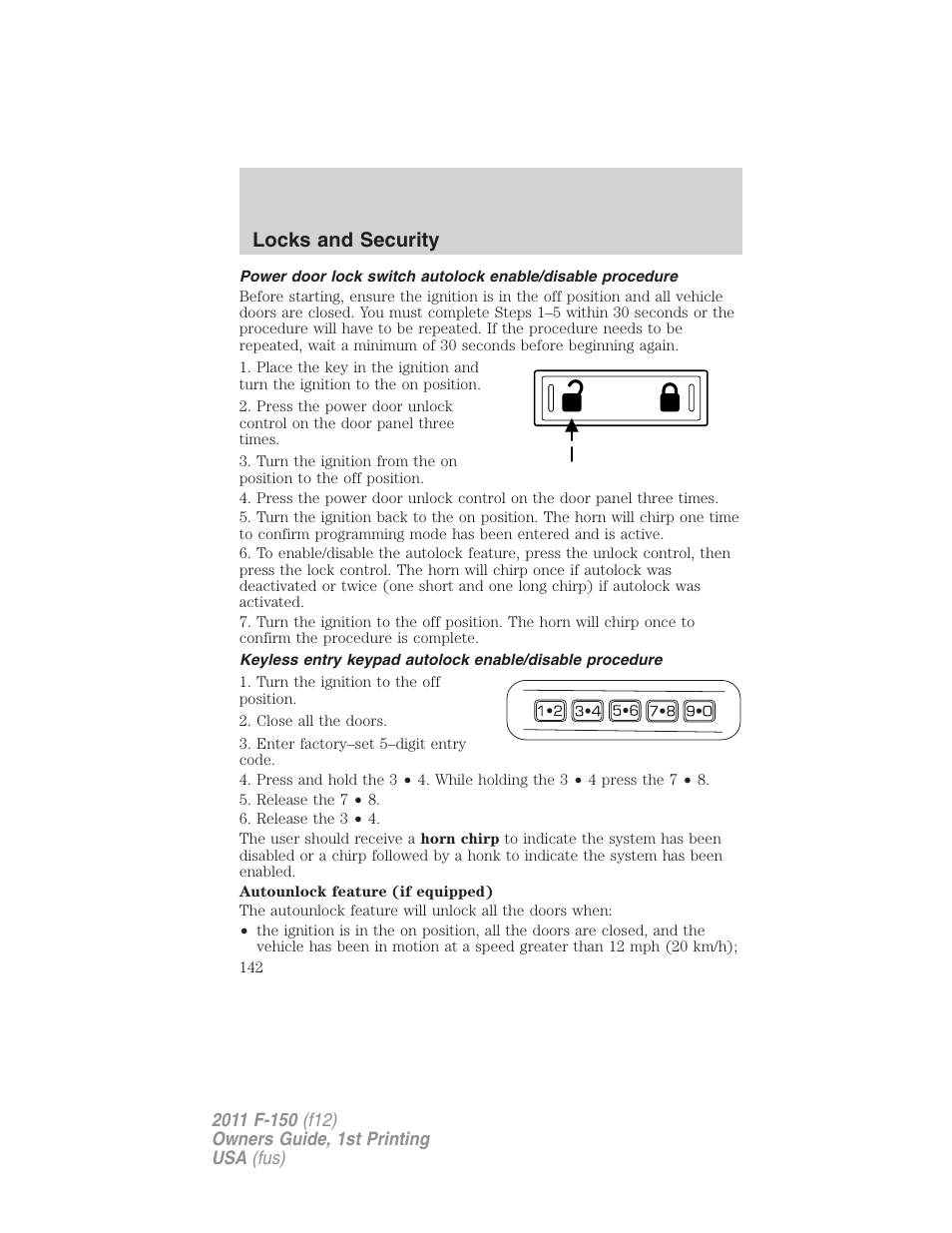 Locks and security | FORD 2011 F-150 v.1 User Manual | Page 142 / 461