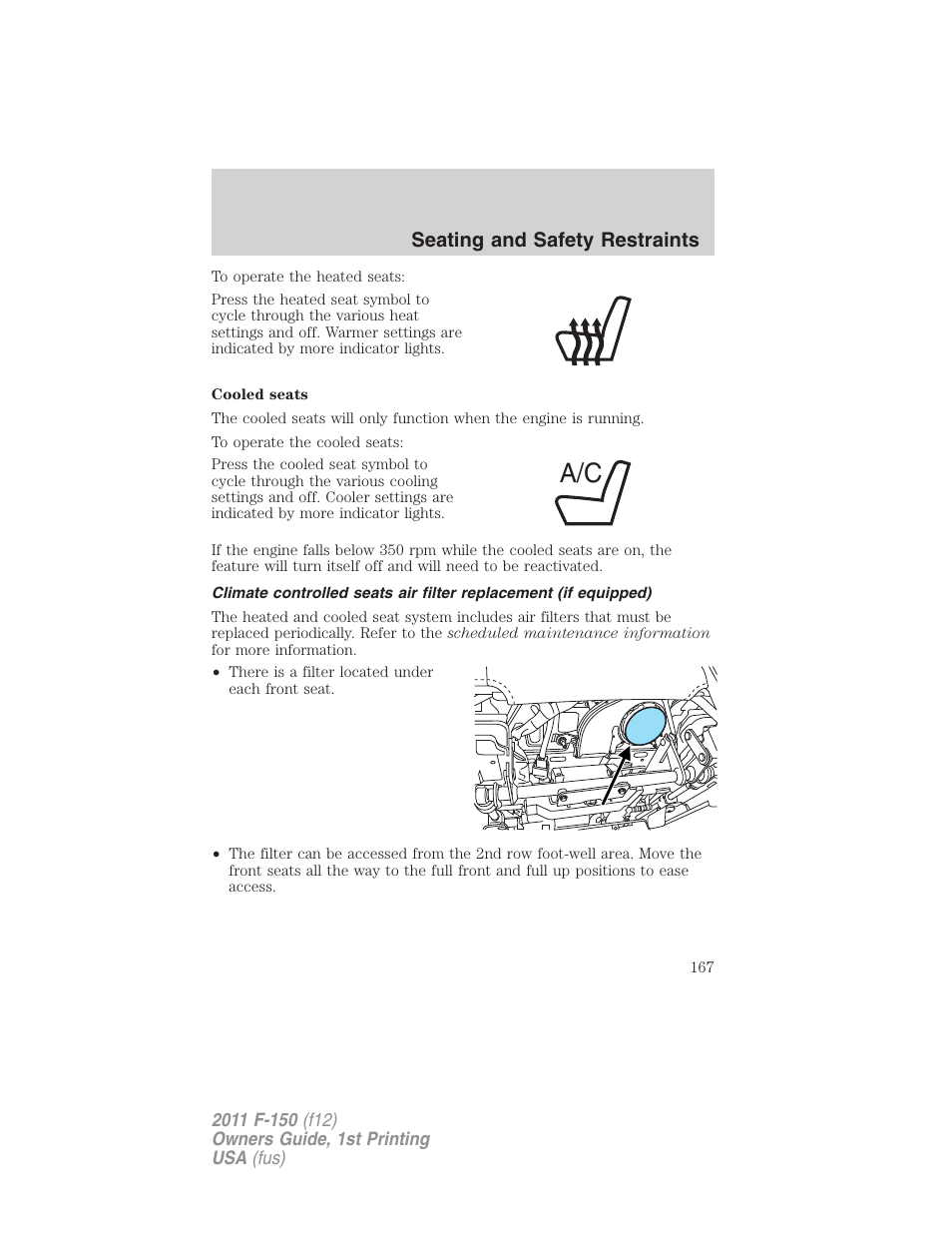 Seating and safety restraints | FORD 2011 F-150 v.1 User Manual | Page 167 / 461