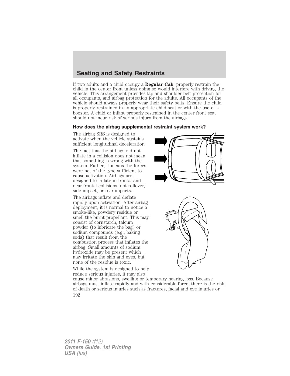 Seating and safety restraints | FORD 2011 F-150 v.1 User Manual | Page 192 / 461