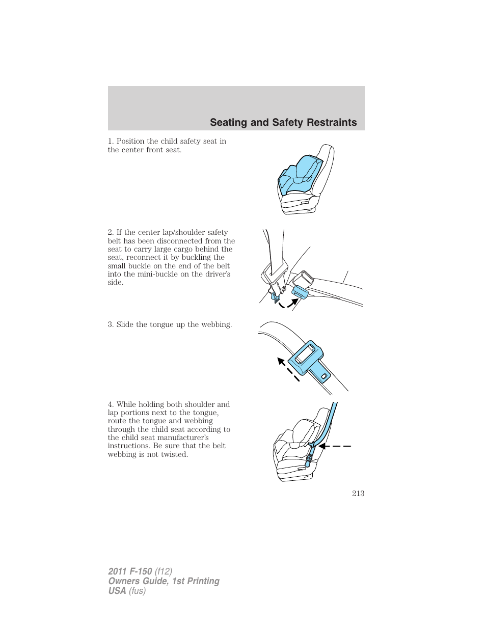 Seating and safety restraints | FORD 2011 F-150 v.1 User Manual | Page 213 / 461