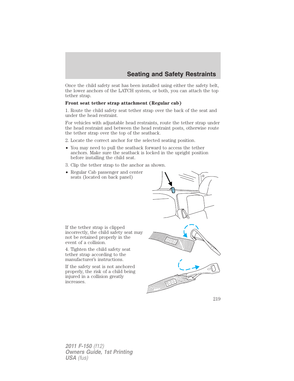 Seating and safety restraints | FORD 2011 F-150 v.1 User Manual | Page 219 / 461