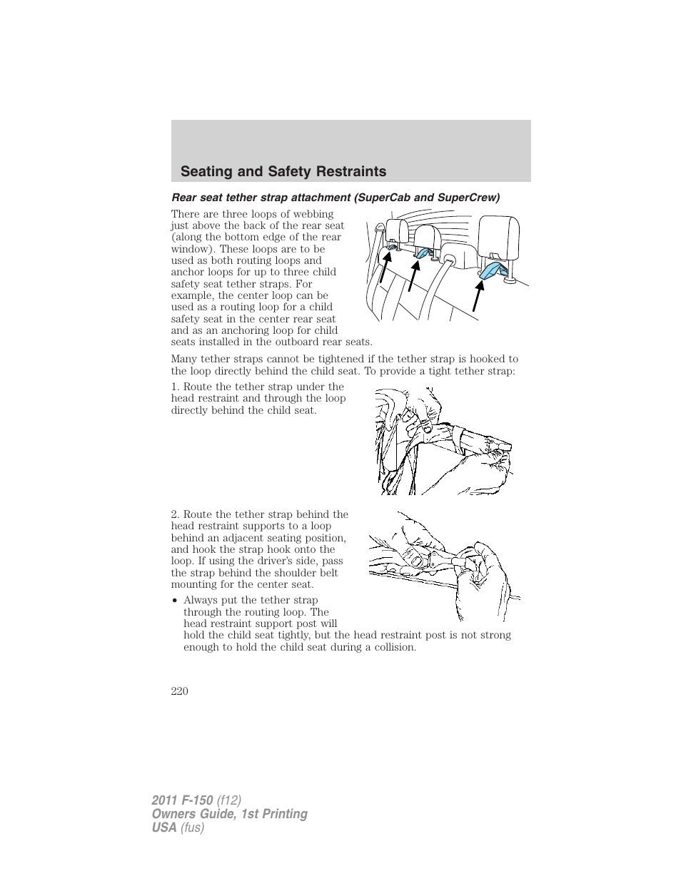 Seating and safety restraints | FORD 2011 F-150 v.1 User Manual | Page 220 / 461