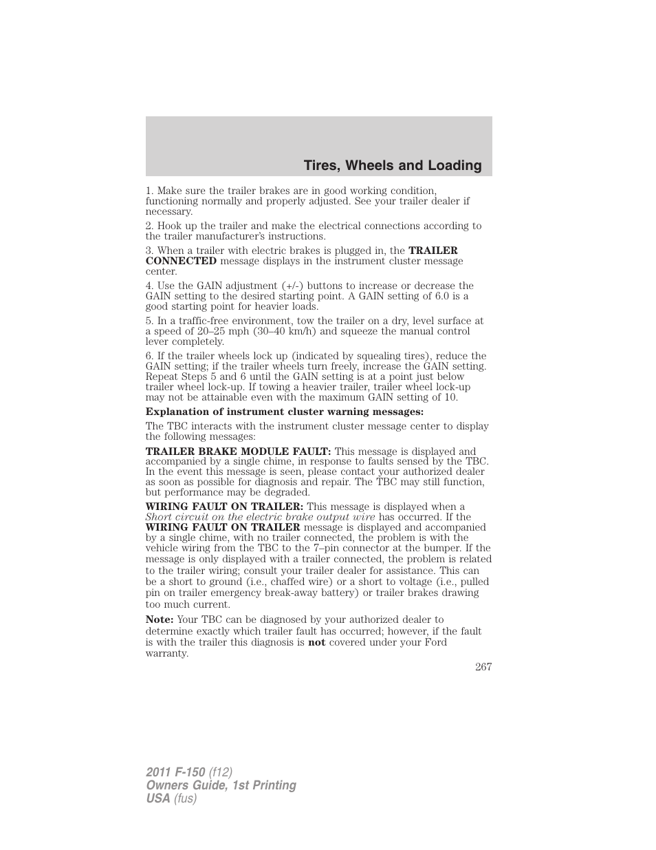 Tires, wheels and loading | FORD 2011 F-150 v.1 User Manual | Page 267 / 461