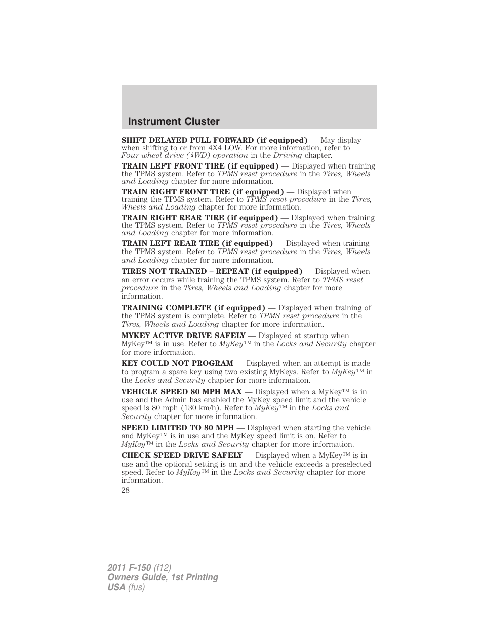 Instrument cluster | FORD 2011 F-150 v.1 User Manual | Page 28 / 461
