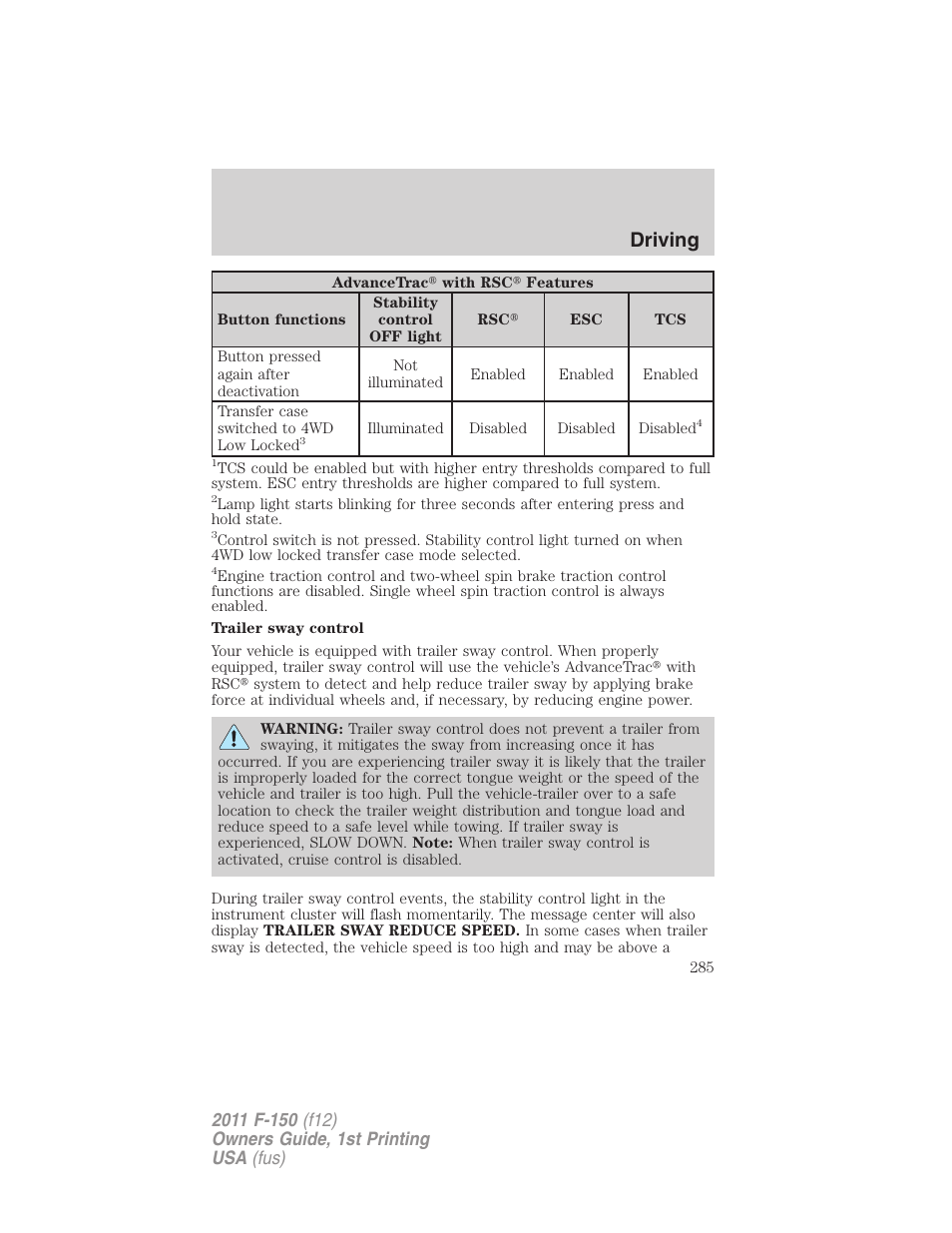 Driving | FORD 2011 F-150 v.1 User Manual | Page 285 / 461